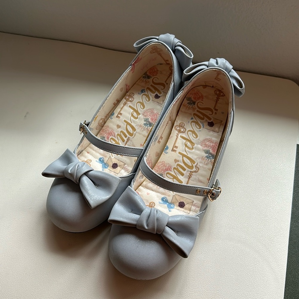 Lolita baby blue shoes with bows, 4cm heel